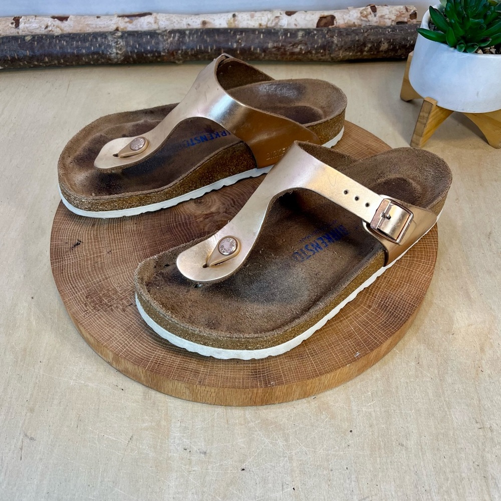 Birkenstock Gizeh Gold Thong Sandals Size 38 US 7/7.5 Well Loved